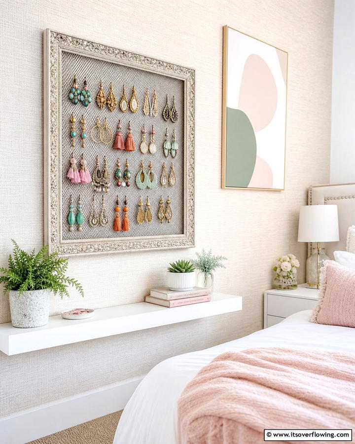 Mesh Screen Frame - 20 Earring Storage Ideas to Keep Your Jewelry Organized