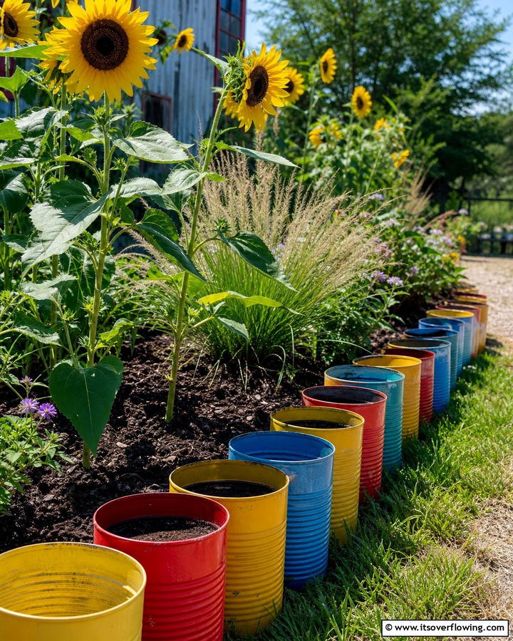 Metal Can Edging - 20 Recycled Garden Edging Ideas for an Eco-Friendly Yard