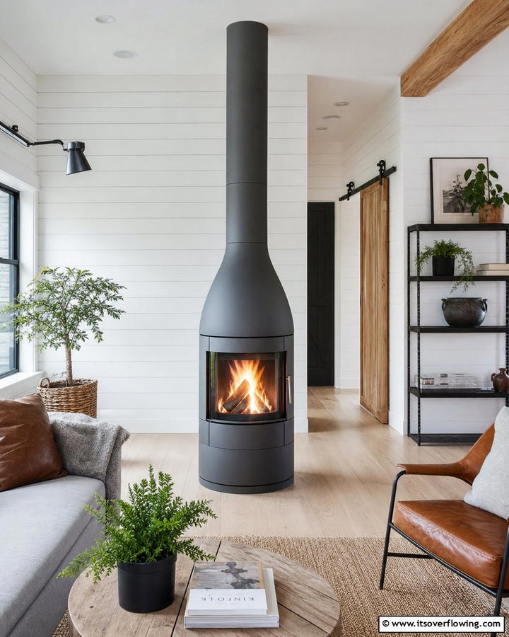 Metal Fireplace for Industrial Charm - 20 Scandinavian Fireplace Ideas for Cozy Homes