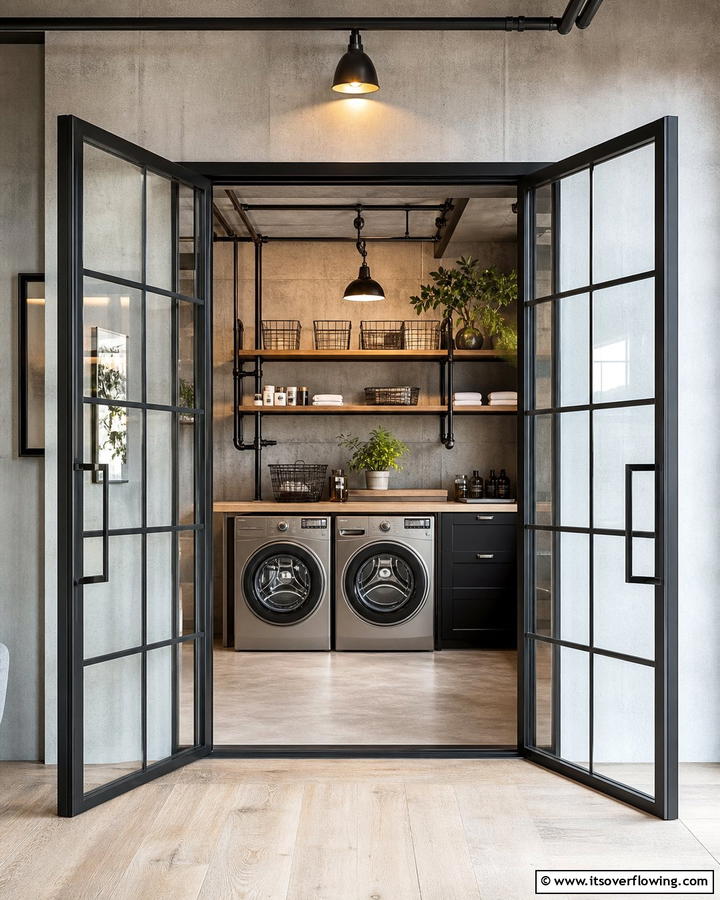 Metal Frame Doors for Industrial Style - 20 Laundry Room Door Ideas for a Stylish and Functional Space