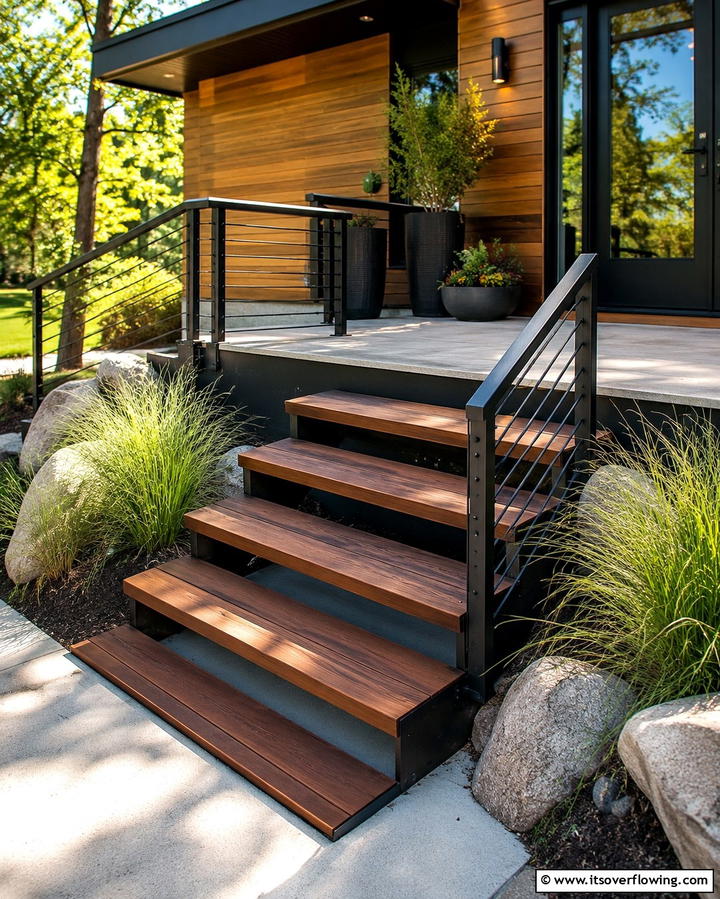 Metal Framed Deck Steps for Durability - 25 Deck Steps Ideas for a Safe and Stylish Entry