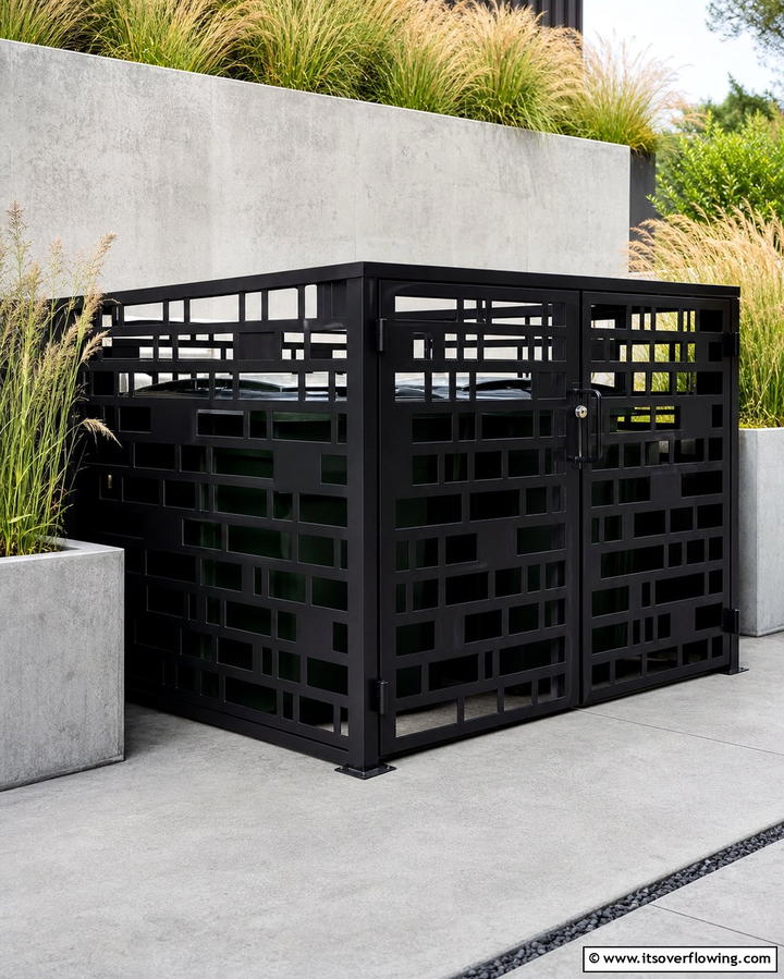 Metal Lattice Enclosure - 25 Garbage Can Storage Ideas for Neat Spaces