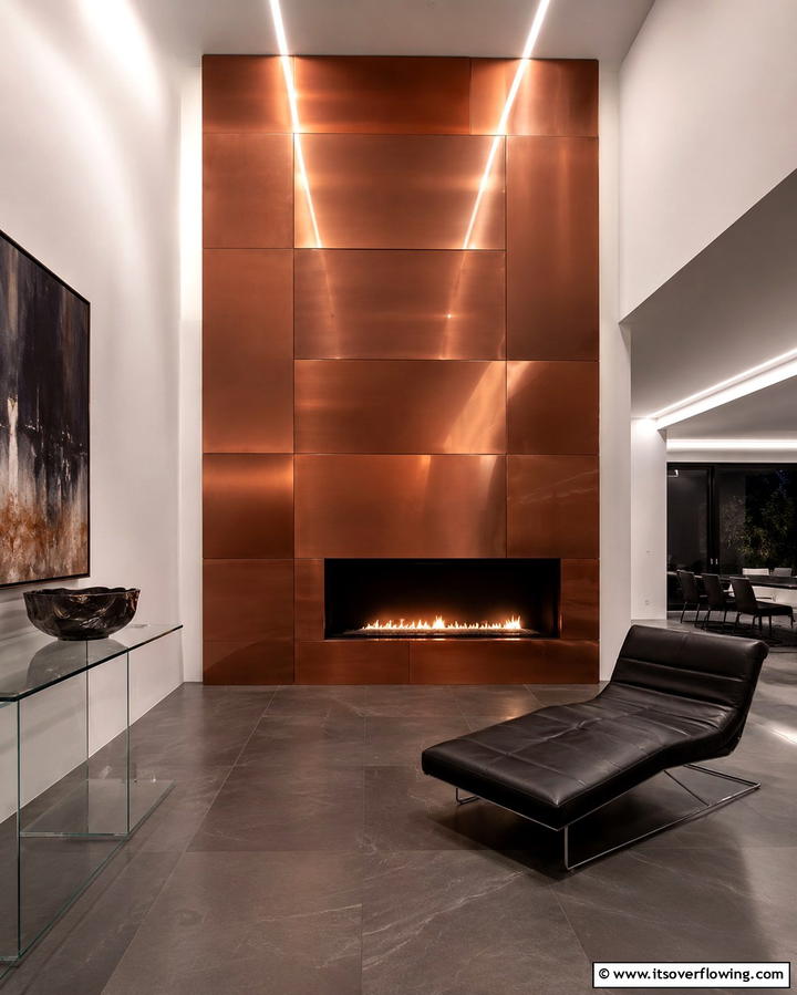 Metal Paneling - 25 Fireplace Accent Wall Ideas for a Stunning Focal Point