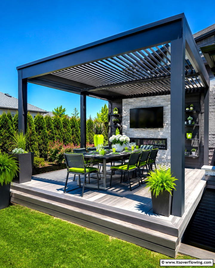Metal Pergola for Durability - 30 Partially Covered Deck Ideas for Flexible Outdoor Living