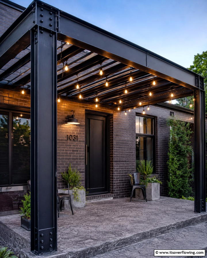 Metal Pergola with Industrial Design - 25 Front Porch Pergola Ideas for a Charming Entrance