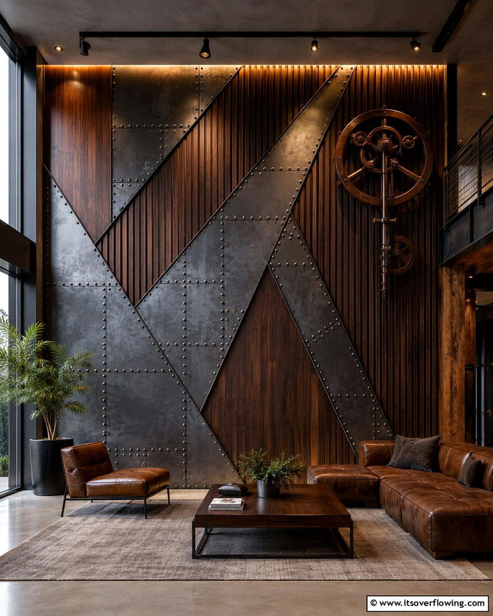 Metal and Wood Accent Walls - 25 Steampunk Interior Design Ideas for Unique Homes