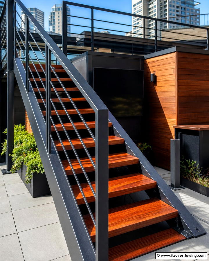 Metal and Wood Combination Steps - 25 Patio Steps Ideas to Enhance Your Outdoor Space