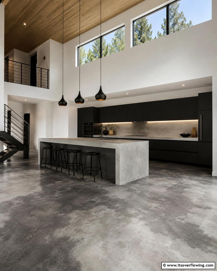 Metallic Accent Concrete - 30 Industrial Chic Concrete Floor Kitchen Design Concepts