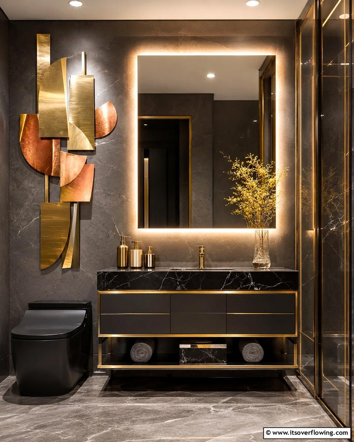 Metallic Accented Art - 30 Bathroom Art Ideas to Elevate Your Walls with Personality