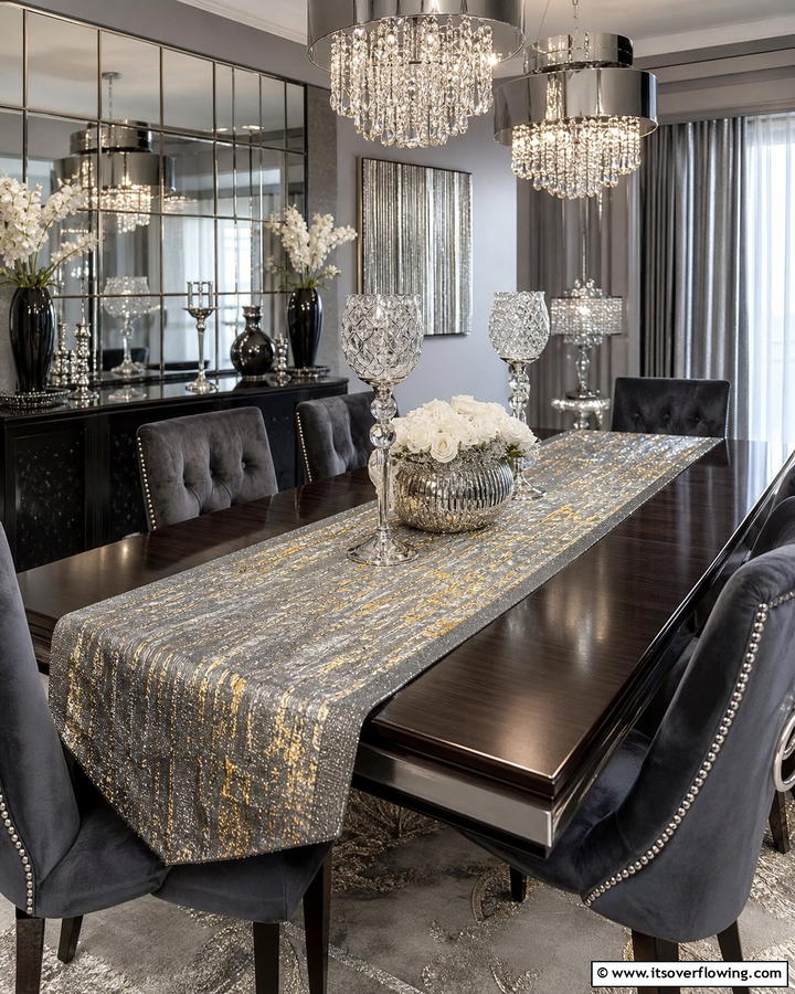 Metallic Accented Table Runner - 21 Unique Table Runner Ideas to Enhance Your Dining Experience
