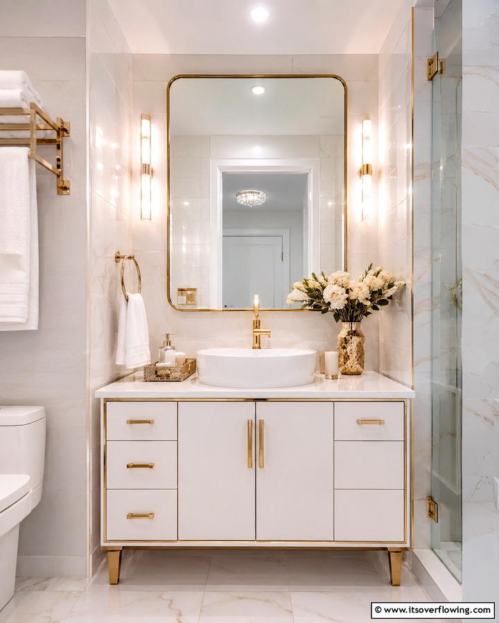 Metallic Accented Vanity Set - 30 Small Bathroom Vanity Ideas for Space-Saving Style