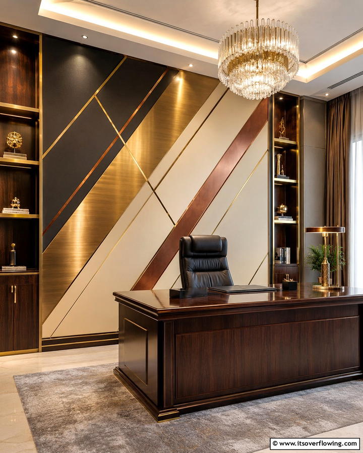 Metallic Accents - 25 Creative Office Accent Wall Ideas to Inspire Your Space