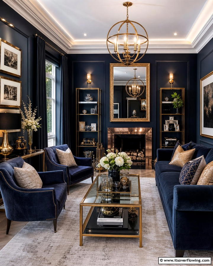 Metallic Accents - 25 Dark Living Room Ideas for a Moody and Chic Space