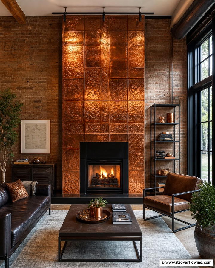 Metallic Accents - 25 Fireplace Backsplash Ideas for a Stunning Focal Point