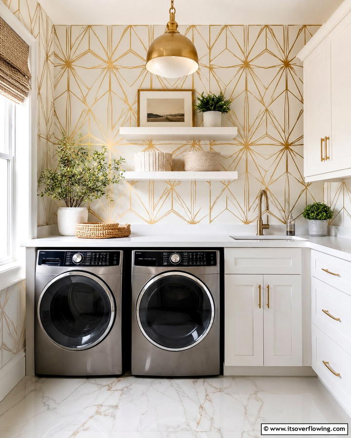 Metallic Accents - 25 Laundry Room Wallpaper Ideas to Brighten Your Space