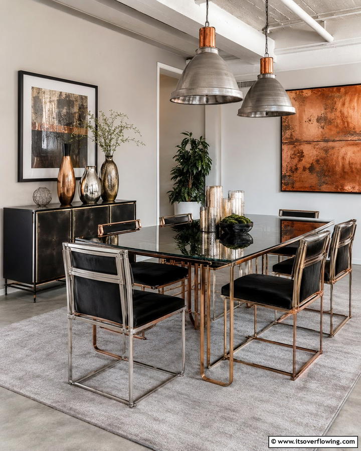 Metallic Accents - 25 Masculine Dining Room Ideas for Modern Men