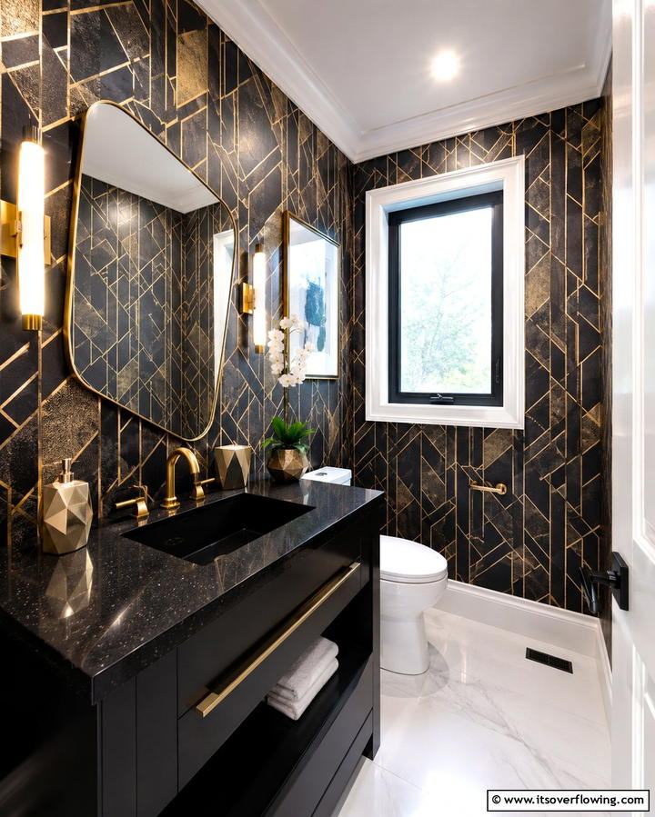 Metallic Accents - 25 Powder Room Wallpaper Ideas to Elevate Your Space