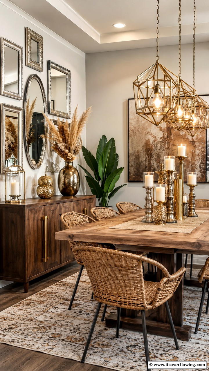 Metallic Accents - 30 Boho Dining Room Ideas for Eclectic, Free-Spirited Style