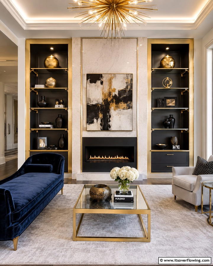 Metallic Accents - 30 Fireplace Built-In Design Ideas for Focal Point Spaces
