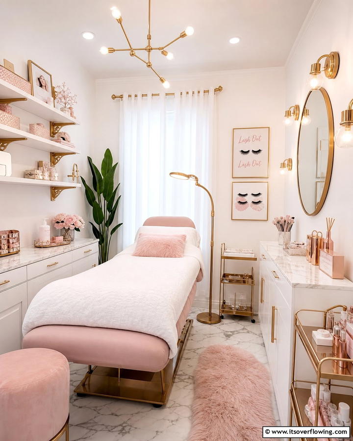 Metallic Accents - 20 Lash Room Ideas for a Stunning Beauty Space