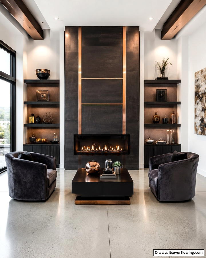 Metallic Accents - 30 Fireplace Wall Ideas to Transform Your Living Space