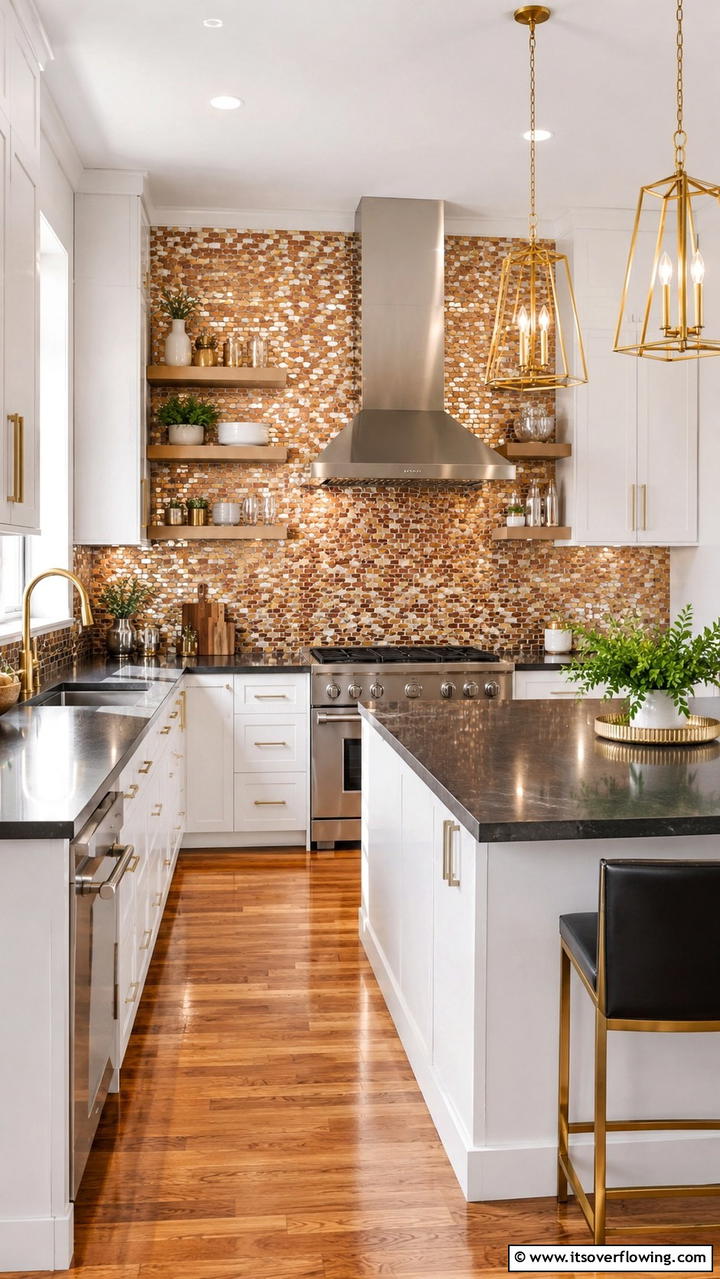 Metallic Accents - 21 White Cabinet Kitchen Backsplash Ideas for Contrast