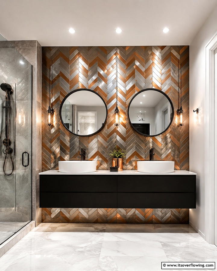 Metallic Accents - 25 Bathroom Backsplash Ideas for a Stylish Upgrade