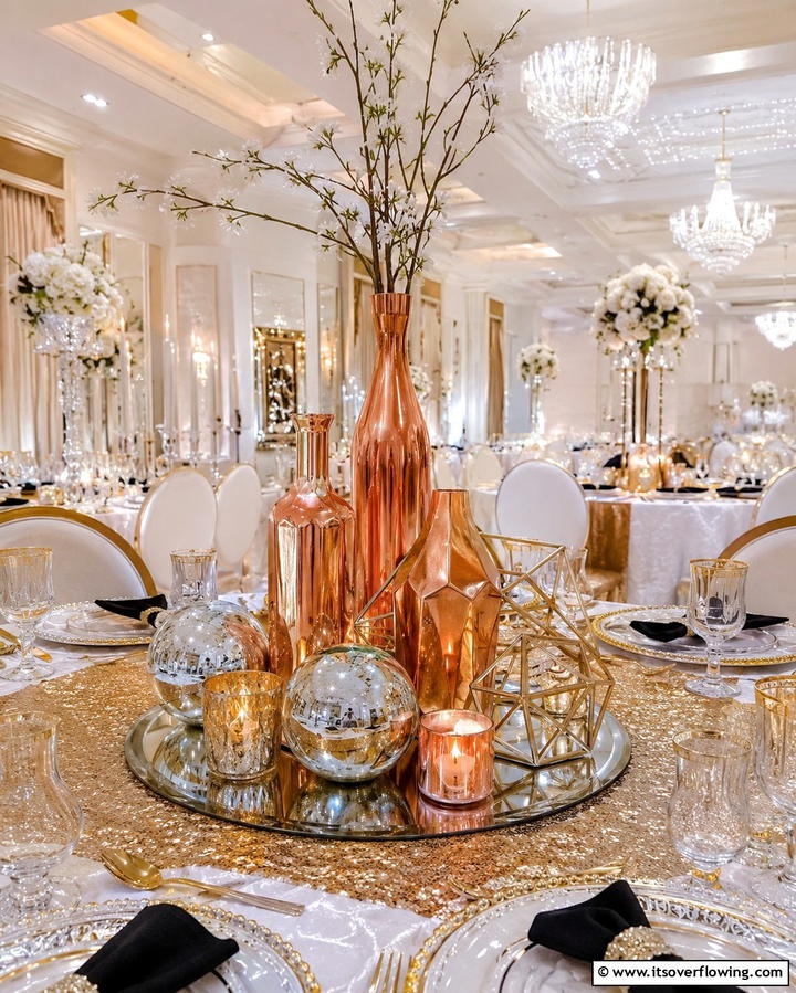 Metallic Accents Display - 30 Unique Non-Floral Wedding Centerpiece Ideas