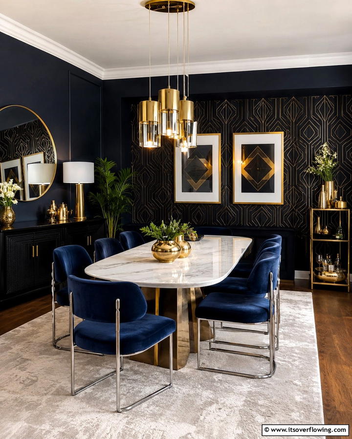 Metallic Accents and Details - 25 Art Deco Dining Room Ideas for a Glamorous Space
