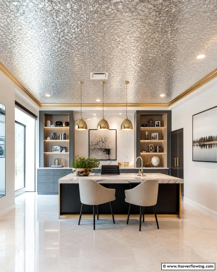 Metallic Accents and Textures - 25 Ceiling Wallpaper Ideas to Elevate Your Space