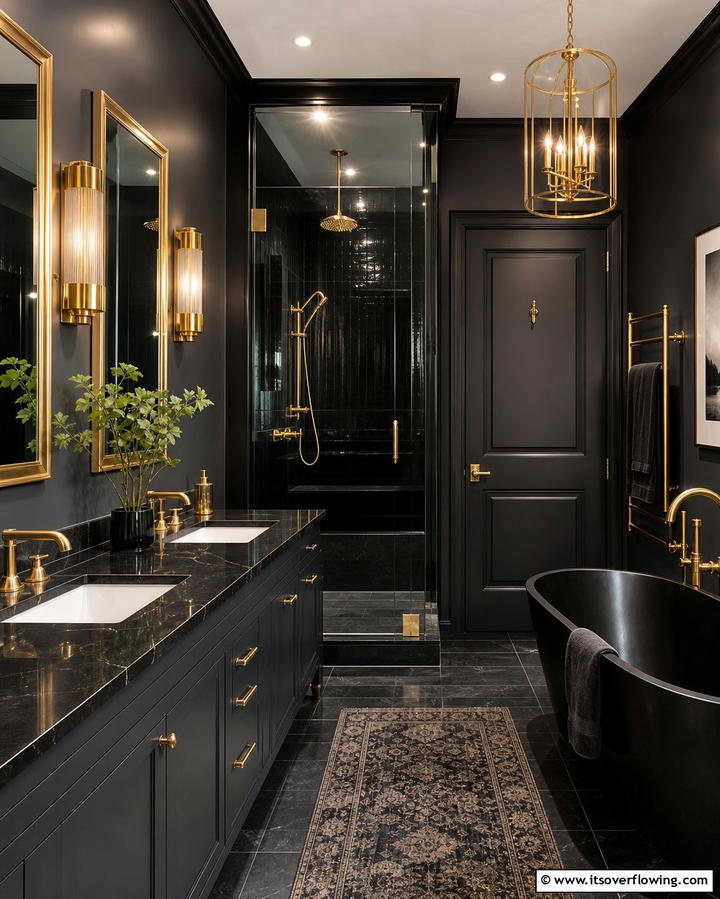 Metallic Accents for Contrast - 25 Dark Bathroom Ideas for Moody and Chic Spaces