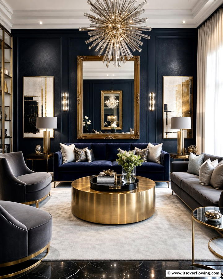 Metallic Accents for Drama - 25 Dark Living Room Ideas for a Moody and Chic Space