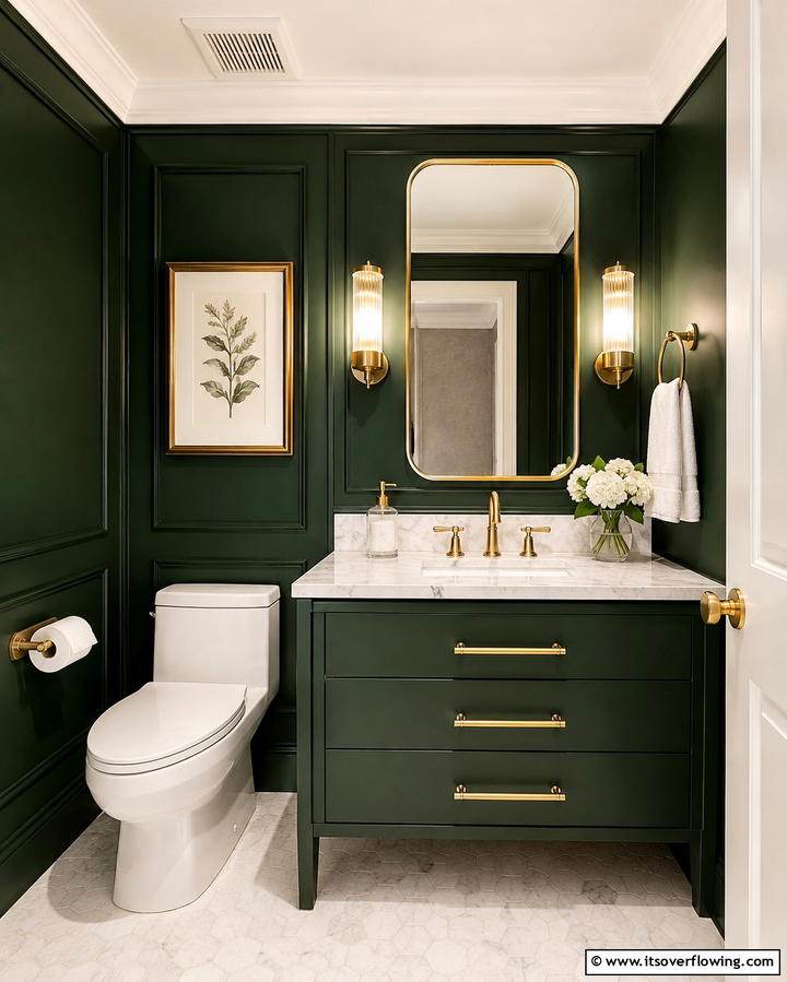 Metallic Accents for Luxury - 25 Small Powder Room Ideas for Stylish Spaces
