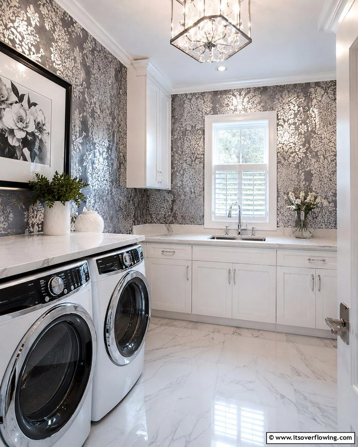 Metallic Accents for a Glamorous Finish - 25 Laundry Room Wallpaper Ideas to Brighten Your Space