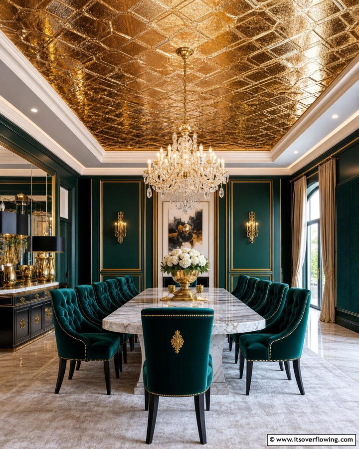 Metallic Accents for a Luxurious Look - 25 Ceiling Wallpaper Ideas to Elevate Your Space
