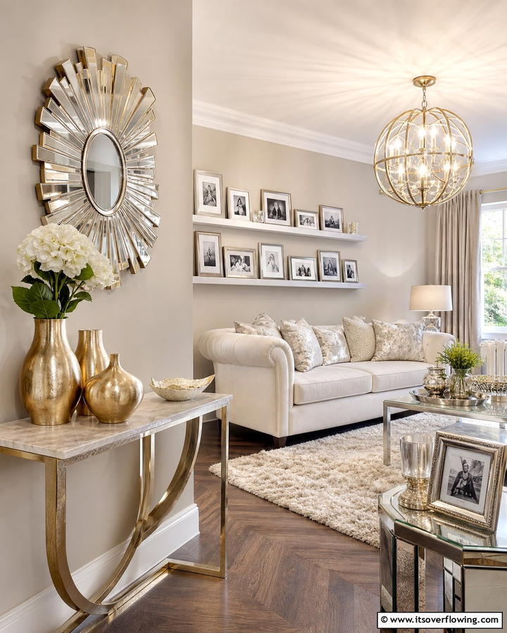 Metallic Accents for a Touch of Glam - 25 Dulux Egyptian Cotton Living Room Ideas for Elegance