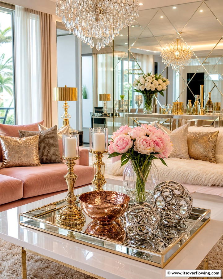Metallic Accents - 20 Coffee Table Centerpiece Ideas for Stylish Living Rooms