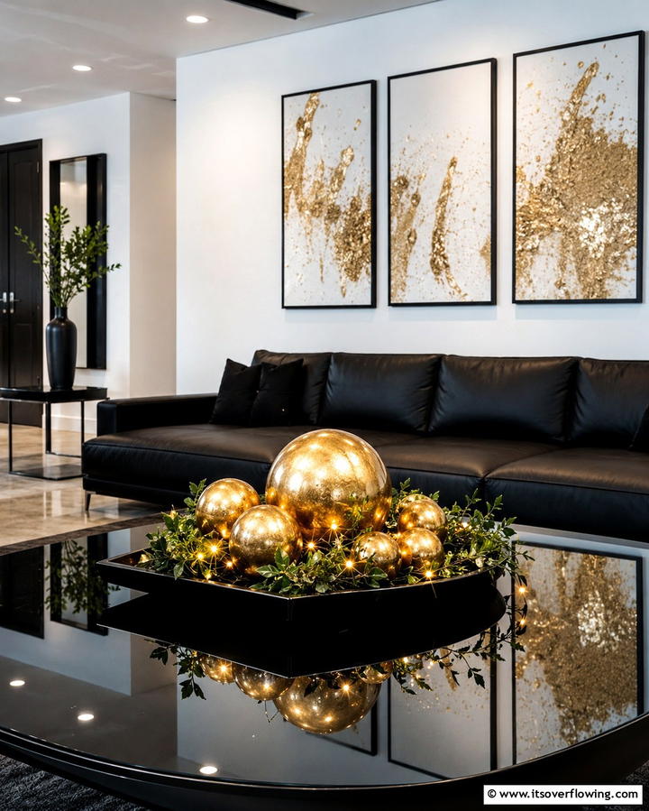 Metallic Ball Centerpieces - 25 Stunning Black and Gold Centerpiece Ideas for Your Home