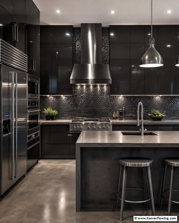 Metallic Black Finish - 25 Kitchen With Black Backsplash Ideas for Drama