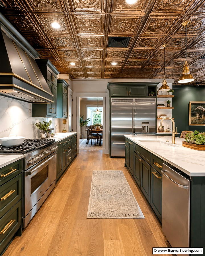 Metallic Ceiling Accents - 25 Beautiful Kitchen Ceiling Ideas to Elevate Your Space