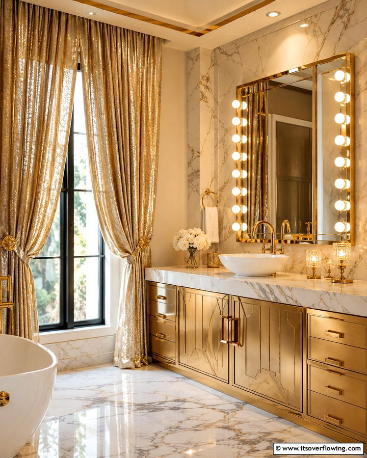 Metallic Curtains for a Glamorous Touch - 25 Bathroom Curtain Ideas for Privacy and Style