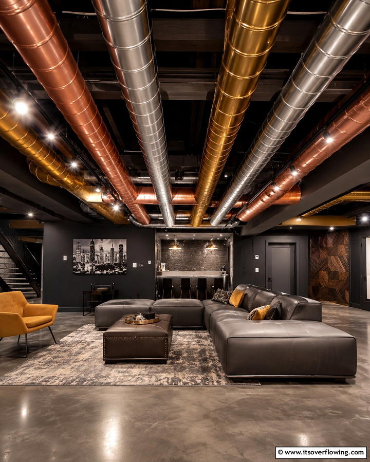 Metallic Duct Highlights - 25 Exposed Basement Ceiling Ideas for an Industrial Chic Look