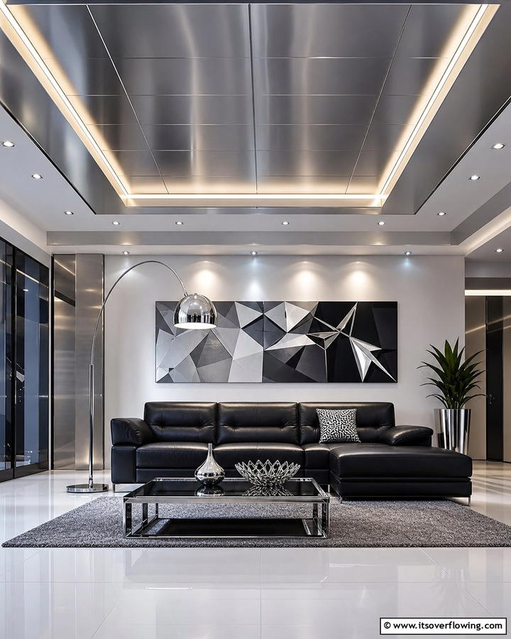 Metallic Finish Ceiling - 20 Living Room False Ceiling Design Ideas to Elevate Your Space