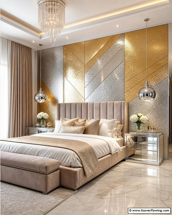 Metallic Finish Highlights - 21 Bedroom Wall Decor Ideas to Elevate Your Personal Sanctuary