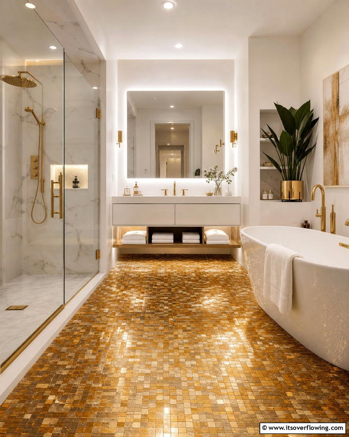 Metallic Finish Mosaics - 25 Bathroom Mosaic Floor Tile Ideas for Unique Style
