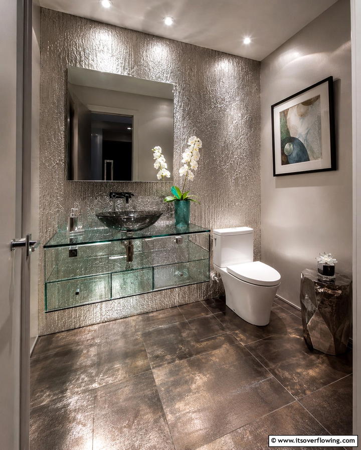 Metallic Finish Tiles - 30 Powder Room Floor Tile Ideas for Elegant Small Spaces