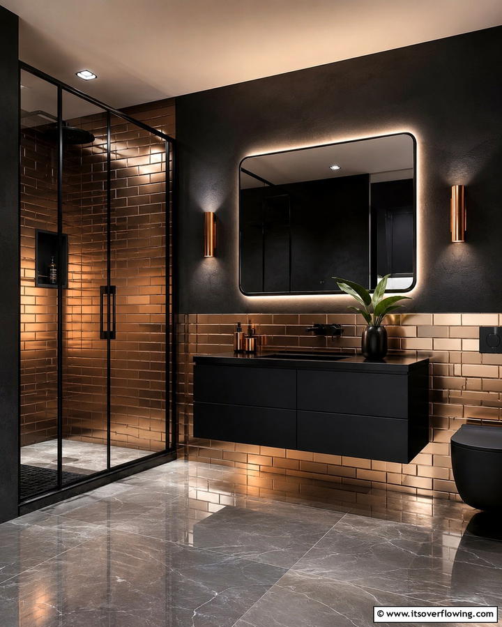 Metallic Finish Tiles - 30 Half-Wall Tile Bathroom Ideas for Functional Style