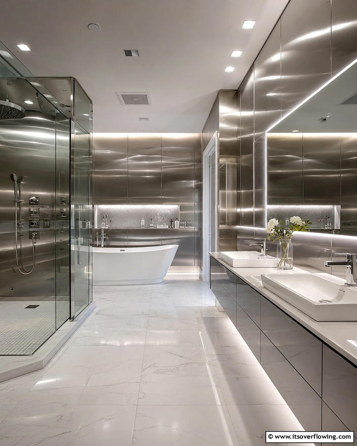 Metallic Finishes - 30 Stunning Bathroom Wall Ideas to Elevate Your Space