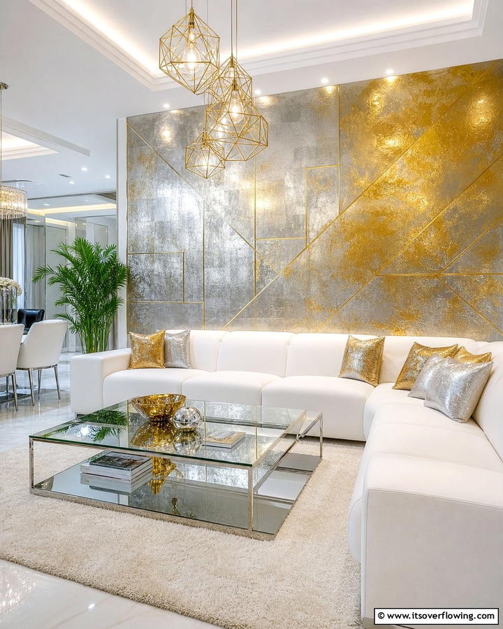 Metallic Finishes Wall - 30 Striking Living Room Accent Wall Ideas for Bold Style