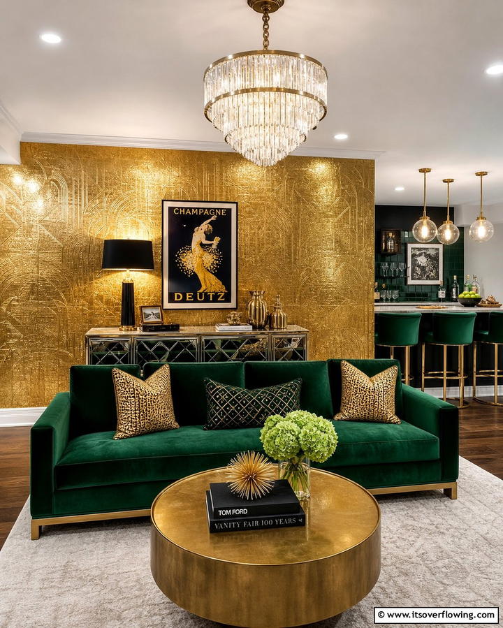 Metallic Finishes for a Luxe Appeal - 25 Basement Accent Wall Ideas to Transform Your Space
